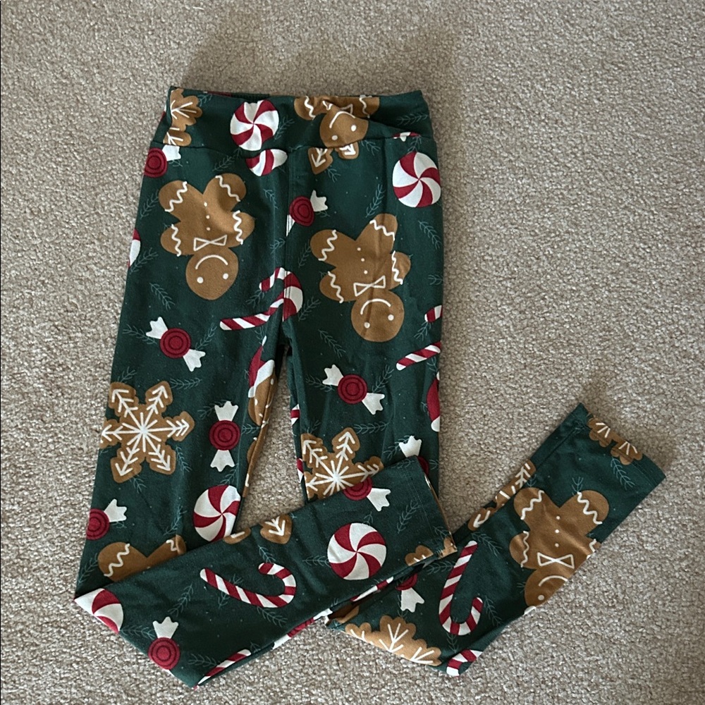 LuLaRoe Kids Green Gingerbread Leggings